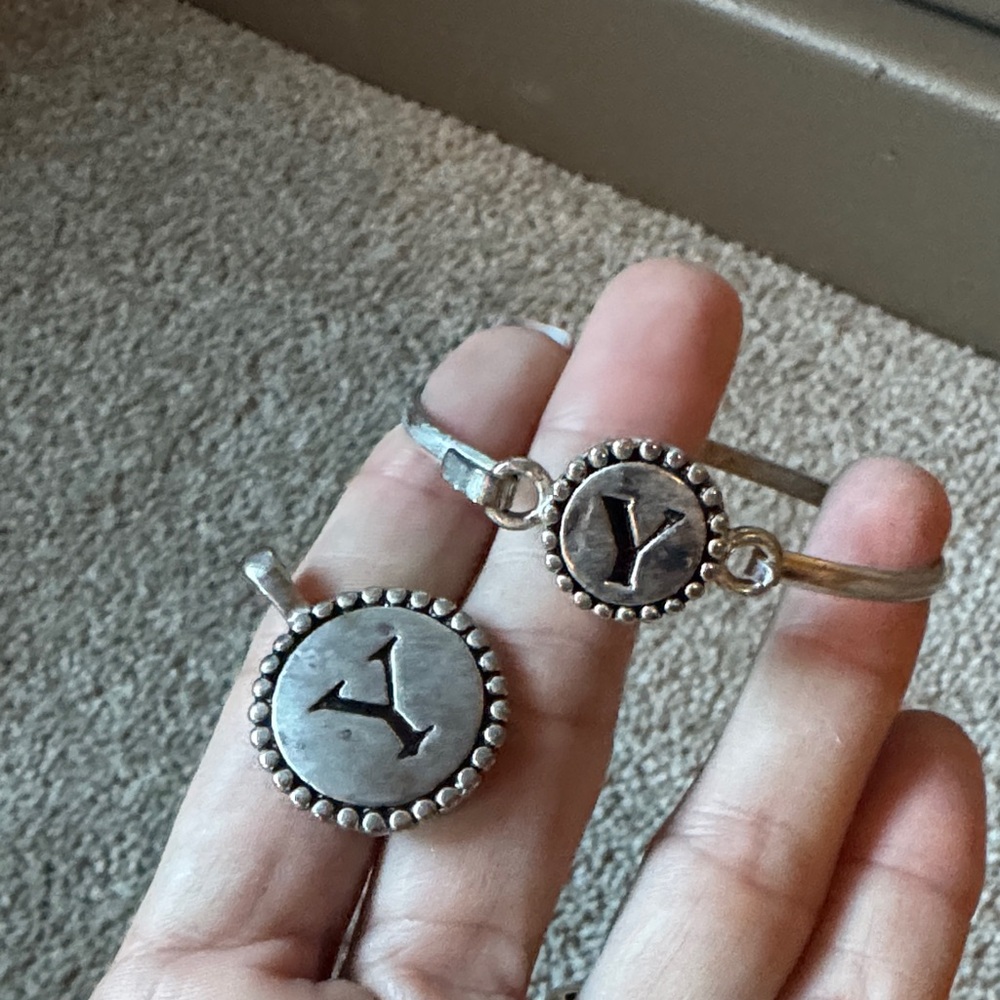 Silver Initial Y Bracelet & Pendant